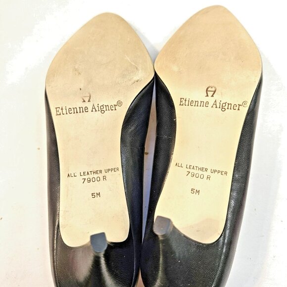 Etienne Aigner Blue Leather Pointed Toe Kitten Heel Pumps Women's Size 5 Heels - Picture 9 of 10